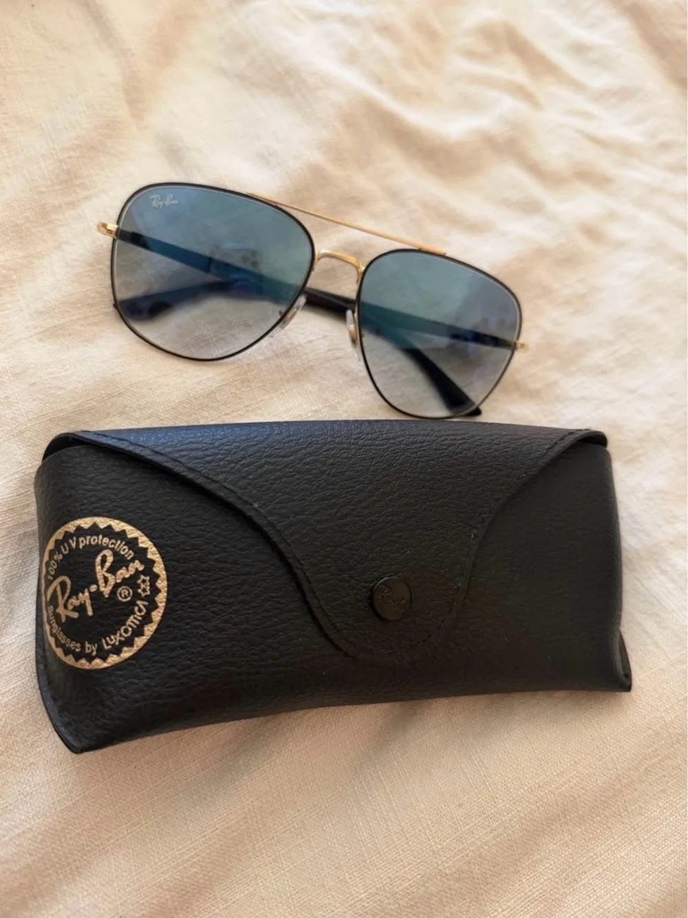 Ray-Ban Gold Frame Sunglasses with Blue Lenses